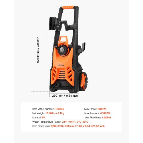 Electric Pressure Washer Max 4500 PSI and 32 GPM With Pressure Adjustment