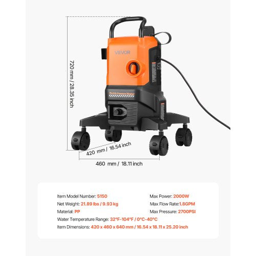 Electric Pressure Washer Max 2700 PSI and 18 GPM High Power Pressure