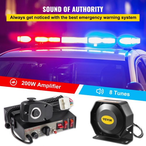 Siren Bundle 8 Tones Emergency Warning Siren 200W with PA Speaker MIC
