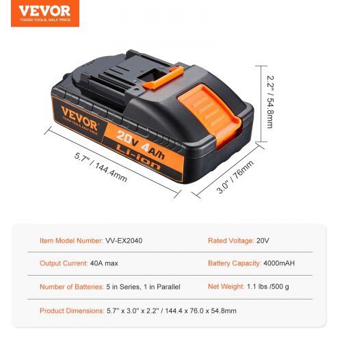 20V 40Ah LithiumIon Battery – HighCapacity Replacement Battery Pack for Power