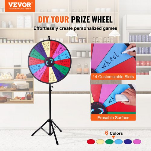 24 Inch Tabletop Color Prize Wheel with Folding Tripod Floor Stand 14 Slots