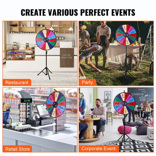 24 Inch Tabletop Color Prize Wheel with Folding Tripod Floor Stand 14 Slots