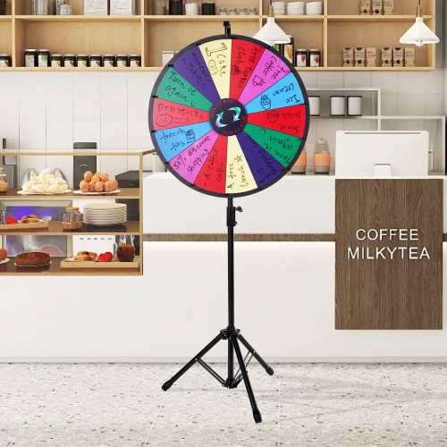 24 Inch Tabletop Color Prize Wheel with Folding Tripod Floor Stand 14 Slots