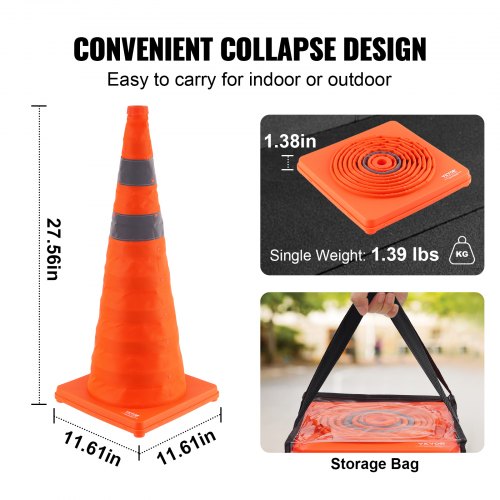 Safety Cones 4 Pack 28 inch Collapsible Traffic Cones Construction Cones