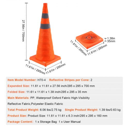 Safety Cones 4 Pack 28 inch Collapsible Traffic Cones Construction Cones