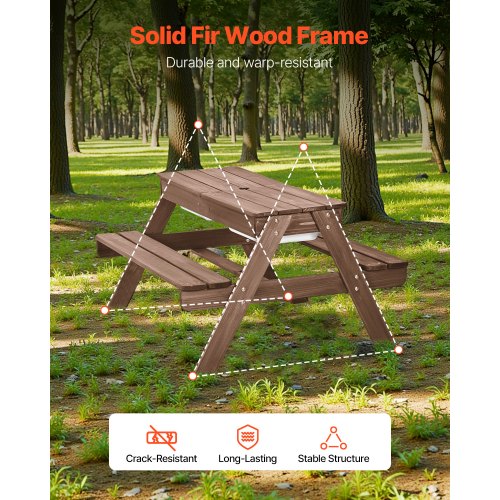 Kids Picnic Table with Umbrella 3in1 Sand Water Table Outdoor Wooden