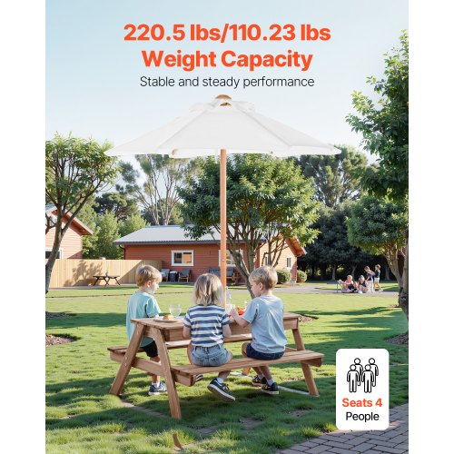 Kids Picnic Table with Umbrella 3in1 Sand Water Table Outdoor Wooden