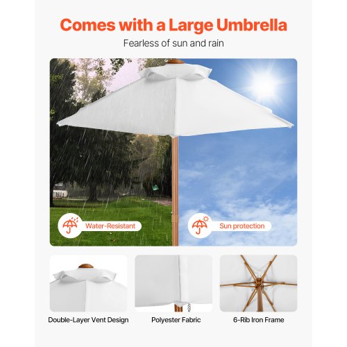 Kids Picnic Table with Umbrella 3in1 Sand Water Table Outdoor Wooden
