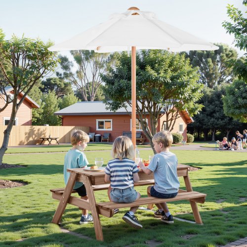 Kids Picnic Table with Umbrella 3in1 Sand Water Table Outdoor Wooden