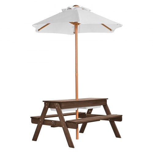 Kids Picnic Table with Umbrella 3in1 Sand Water Table Outdoor Wooden