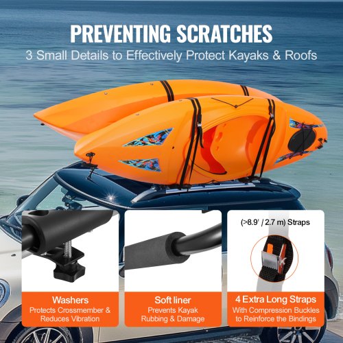 Kayak Roof Rack 1 Pair JBar Soft Roof Rack Top Mount Tie Down Carrier