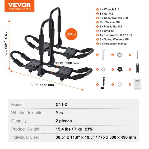 Kayak Roof Rack 1 Pair JBar Soft Roof Rack Top Mount Tie Down Carrier