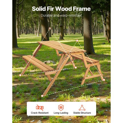 2in1 Transforming Interchangeable Picnic Table Outdoor Wooden Table and Bench