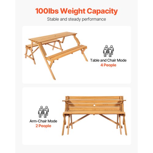 2in1 Transforming Interchangeable Picnic Table Outdoor Wooden Table and Bench