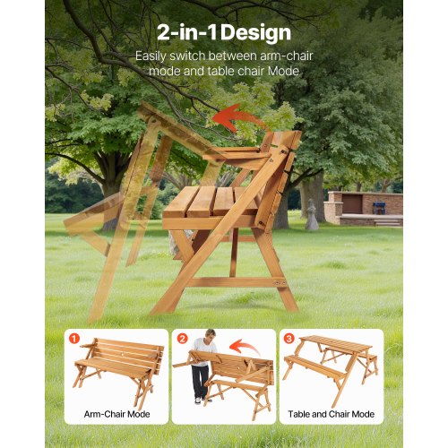 2in1 Transforming Interchangeable Picnic Table Outdoor Wooden Table and Bench