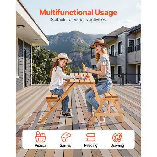 2in1 Transforming Interchangeable Picnic Table Outdoor Wooden Table and Bench
