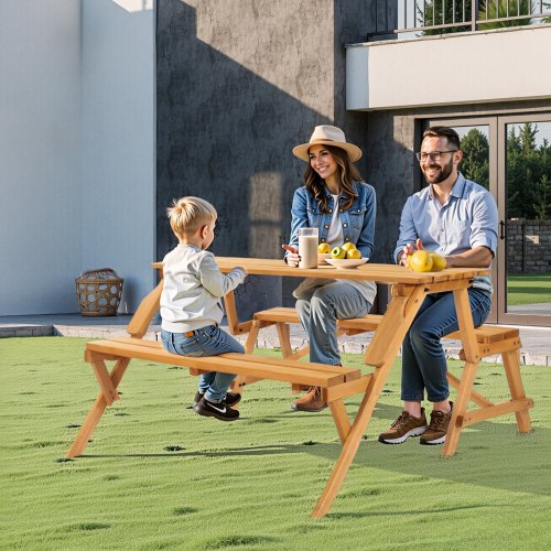 2in1 Transforming Interchangeable Picnic Table Outdoor Wooden Table and Bench