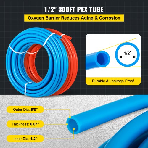 OxygenBarrier PEX Tubing 300Ft Red 300Ft Blue 12 Inch Radiant Floor PEX