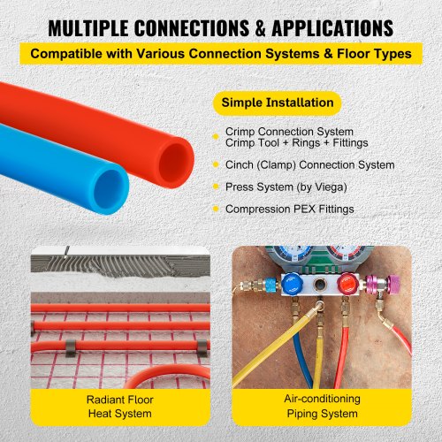 OxygenBarrier PEX Tubing 300Ft Red 300Ft Blue 12 Inch Radiant Floor PEX