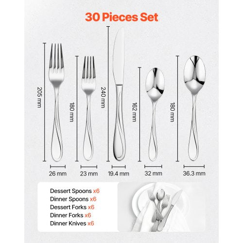 30Piece Silverware Set FoodGrade Stainless Steel Flatware Utensils