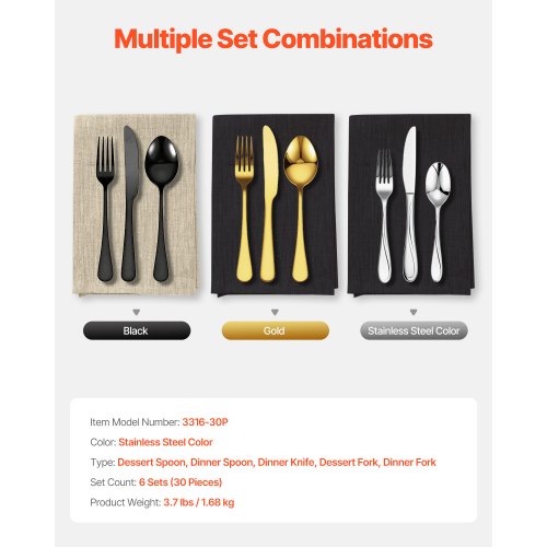 30Piece Silverware Set FoodGrade Stainless Steel Flatware Utensils