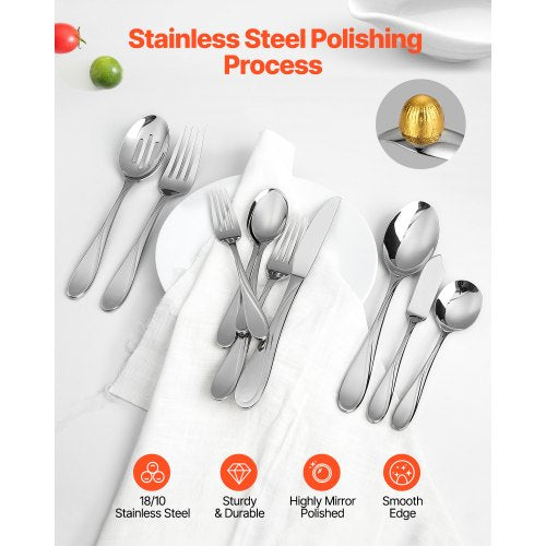 45Piece Silverware Set FoodGrade Stainless Steel Flatware Utensils