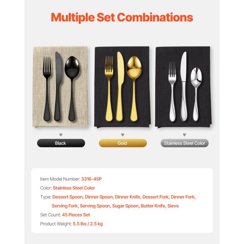 45Piece Silverware Set FoodGrade Stainless Steel Flatware Utensils