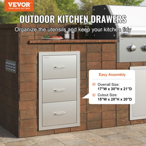 17W x 30H x 21D Inch Outdoor Kitchen Stainless Steel Double Access Drawers