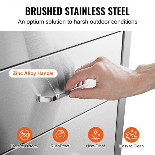 17W x 30H x 21D Inch Outdoor Kitchen Stainless Steel Double Access Drawers