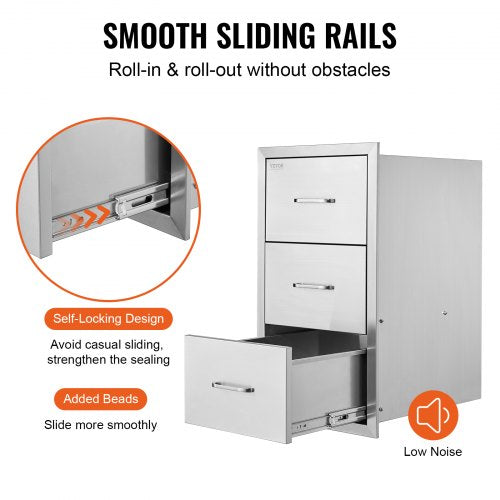 17W x 30H x 21D Inch Outdoor Kitchen Stainless Steel Double Access Drawers