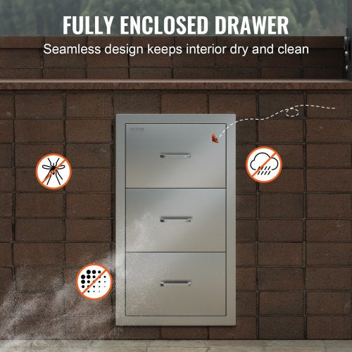 17W x 30H x 21D Inch Outdoor Kitchen Stainless Steel Double Access Drawers