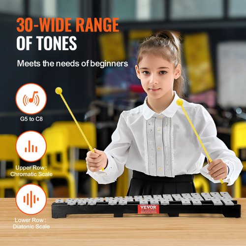 30 Note Glockenspiel Xylophone Bell Kit Percussion Instrument with Mallets