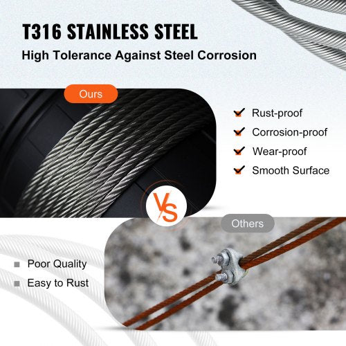 T316 Stainless Steel Cable 18 7x7 Steel Wire Rope Cable 500FT Cable
