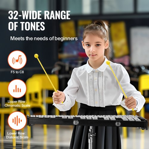 32 Note Glockenspiel Xylophone Bell Kit Professional Percussion Instrument