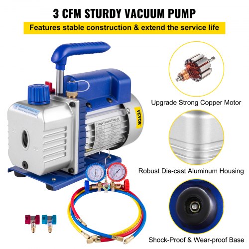 3CFM 14HP Single Stage Air Vacuum Pump HVAC R134a R12 R22 R410a AC