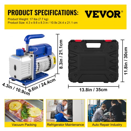 3CFM 14HP Single Stage Air Vacuum Pump HVAC R134a R12 R22 R410a AC