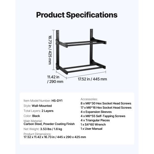 Wall Mount Printer Filament Storage Rack 2Tier Wall Bracket Storage Shelf