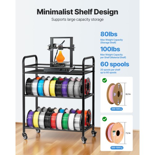 3D Printer Filament Storage Rack 3 Tier Heavy Duty Storage Shelf Rolling