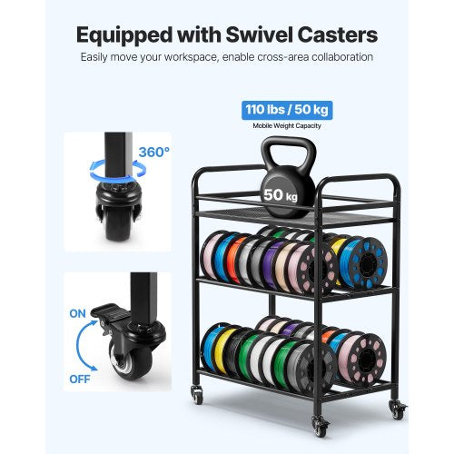 3D Printer Filament Storage Rack 3 Tier Heavy Duty Storage Shelf Rolling