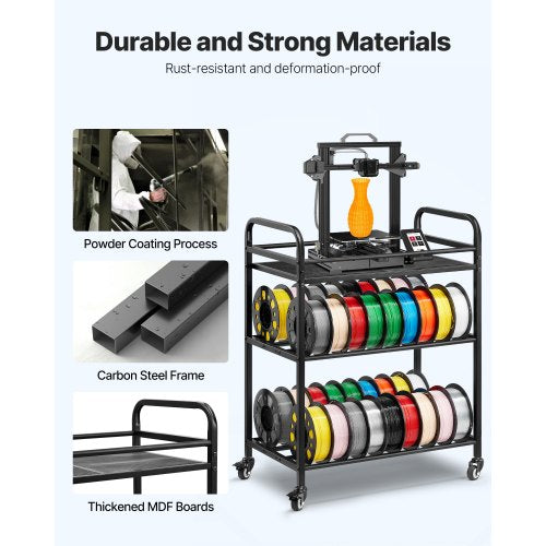 3D Printer Filament Storage Rack 3 Tier Heavy Duty Storage Shelf Rolling
