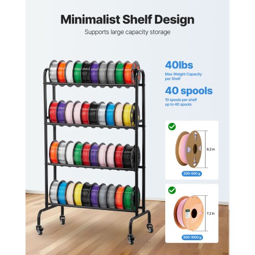 3D Printer Filament Storage Rack 4 Tier Heavy Duty Storage Shelf Rolling
