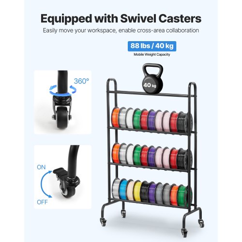3D Printer Filament Storage Rack 4 Tier Heavy Duty Storage Shelf Rolling