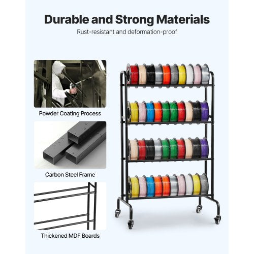 3D Printer Filament Storage Rack 4 Tier Heavy Duty Storage Shelf Rolling