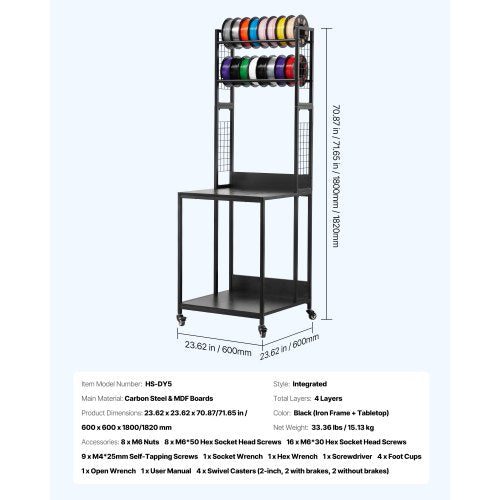 3D Printer Filament Storage Rack 4Tier 3D Printer Stand with Filament