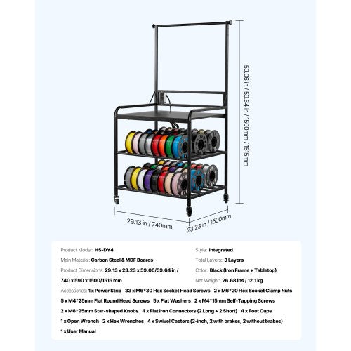 3D Printer Filament Storage Rack 3Tier 3D Printer Stand with Filament