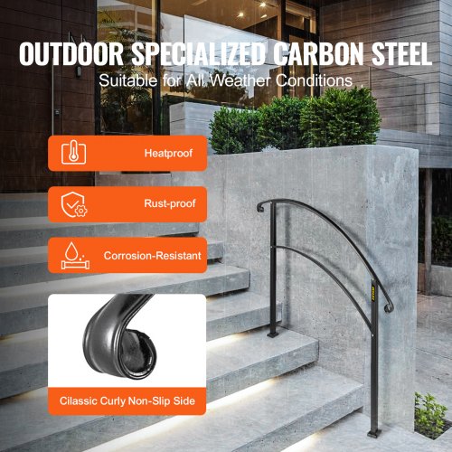 Handrails for Outdoor Steps Fit 1 or 3 Steps Outdoor Stair Railing Black