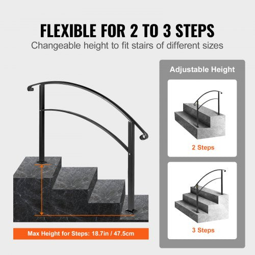 Handrails for Outdoor Steps Fit 1 or 3 Steps Outdoor Stair Railing Black