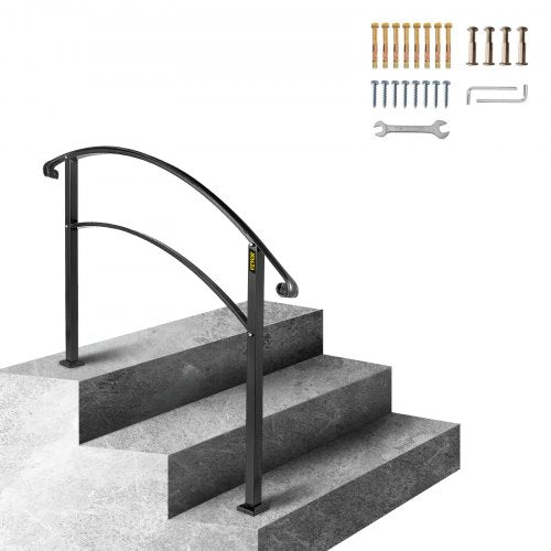 Handrails for Outdoor Steps Fit 1 or 3 Steps Outdoor Stair Railing Black