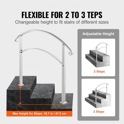 Handrails for Outdoor Steps Fit 1 or 3 Steps Outdoor Stair Railing White