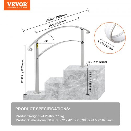 Handrails for Outdoor Steps Fit 1 or 3 Steps Outdoor Stair Railing White